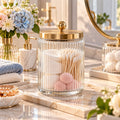 Melvionz™ LumiJar Glass Storage Canister — Ribbed Lidded Bathroom & Vanity Organizer