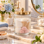 Melvionz™ LumiJar Glass Storage Canister — Ribbed Lidded Bathroom & Vanity Organizer