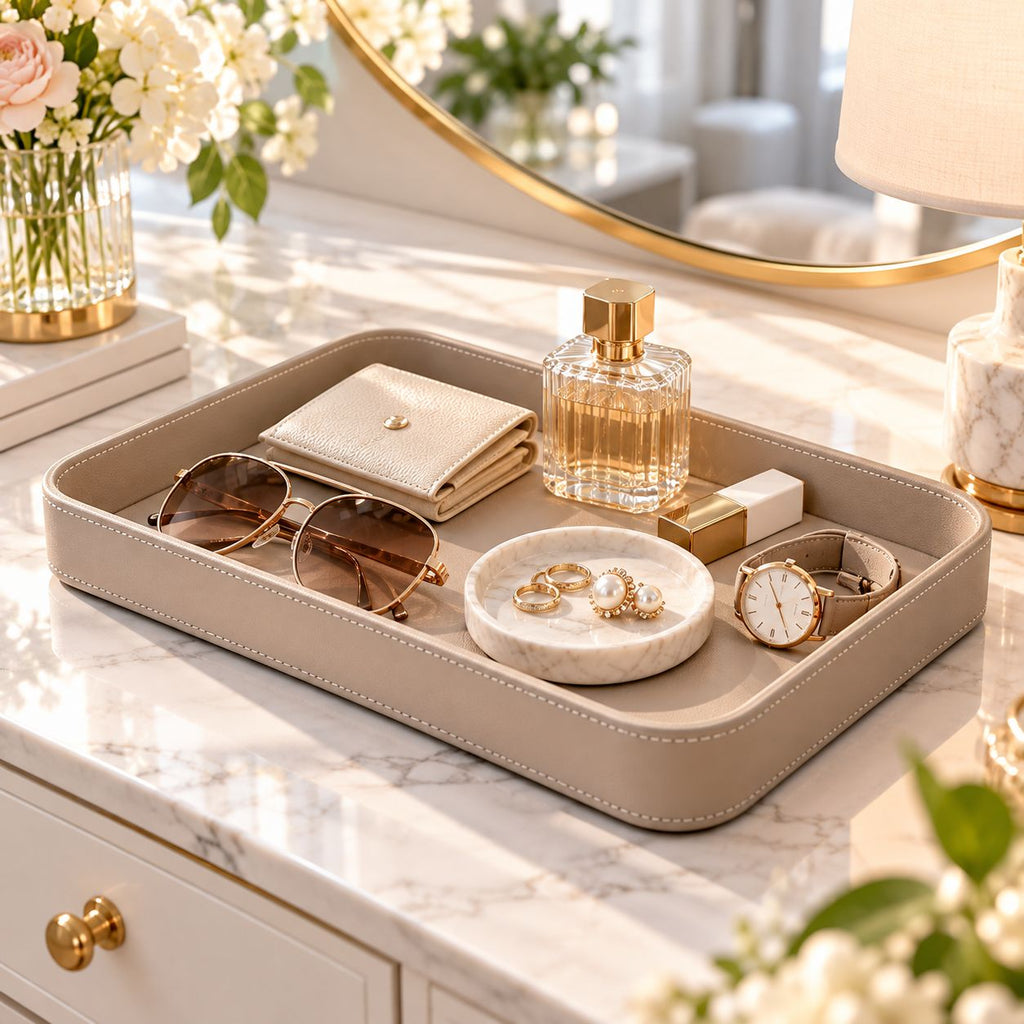 Melvionz™ ValeTray Catchall Organizer Tray — Faux Leather Entryway & Vanity Storage