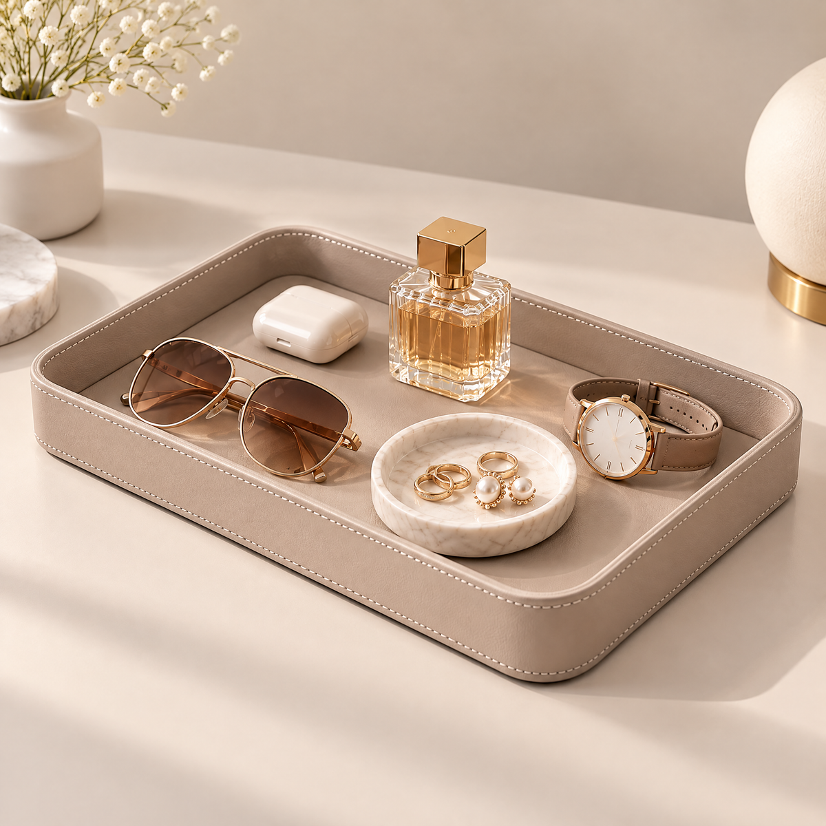 Melvionz™ ValeTray Catchall Organizer Tray — Faux Leather Entryway & Vanity Storage
