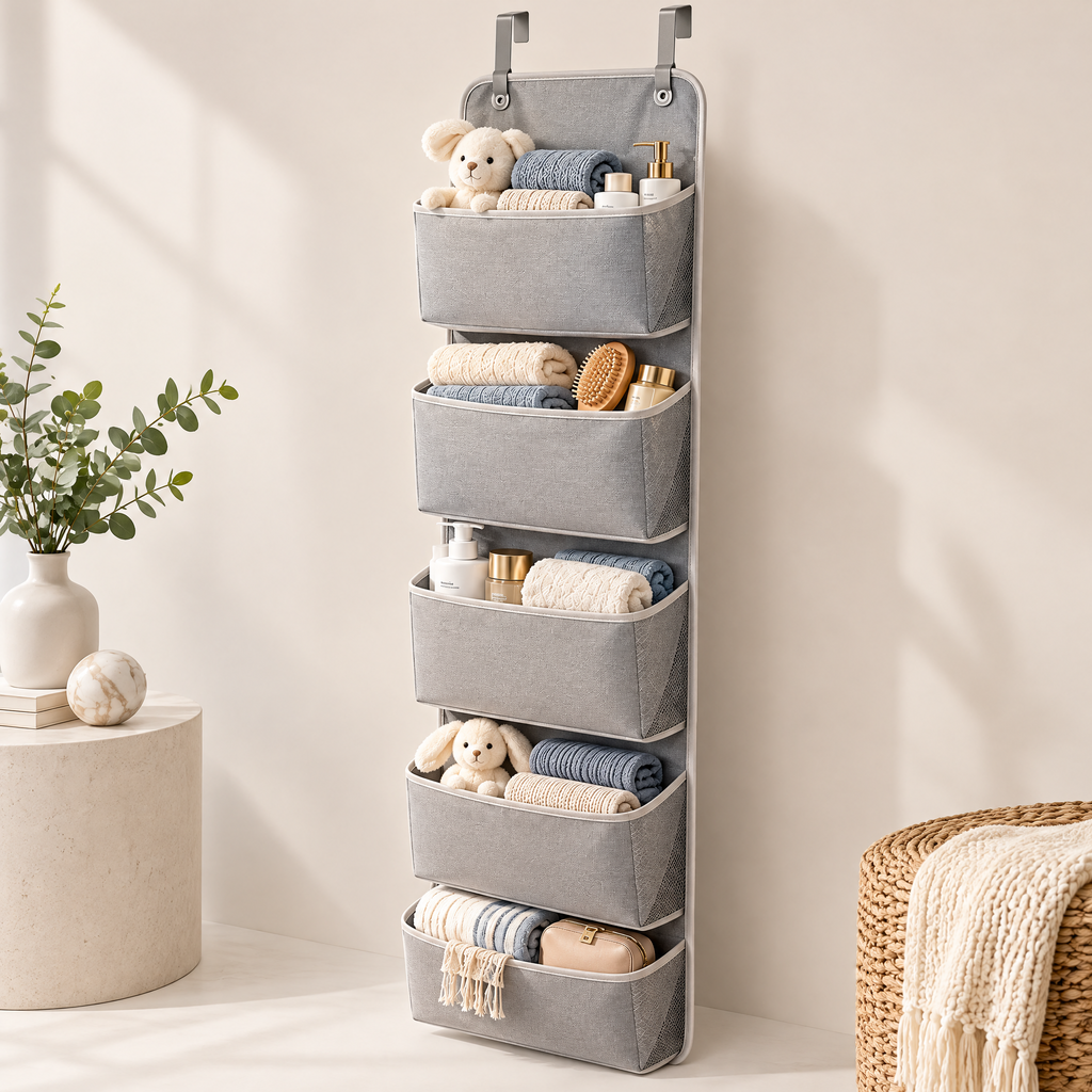Melvionz™ DoorNest 5-Pocket Hanging Organizer — Fabric Closet & Door Storage