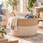 Melvionz™ WovenHalo Storage Basket — Handwoven-Style Shelf & Blanket Organizer
