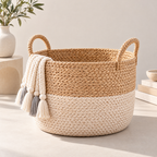 Melvionz™ WovenHalo Storage Basket — Handwoven-Style Shelf & Blanket Organizer