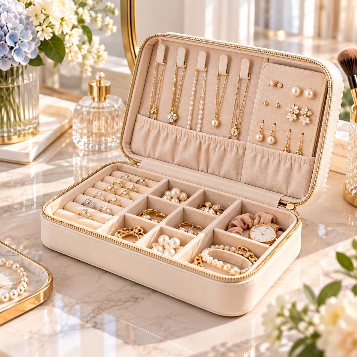 Melvionz™ ÉlanFold Travel Jewelry Organizer Case — Ring, Earring & Necklace Storage Box