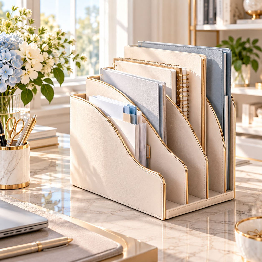Melvionz™ ArcFile 4-Slot Desktop File Organizer — Vertical Letter & Document Holder