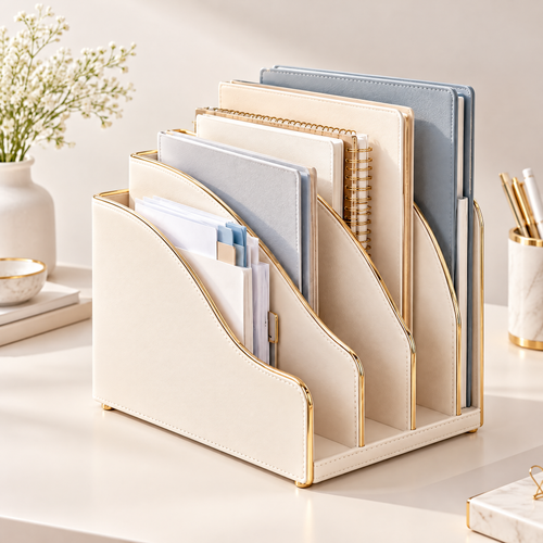 Melvionz™ ArcFile 4-Slot Desktop File Organizer — Vertical Letter & Document Holder