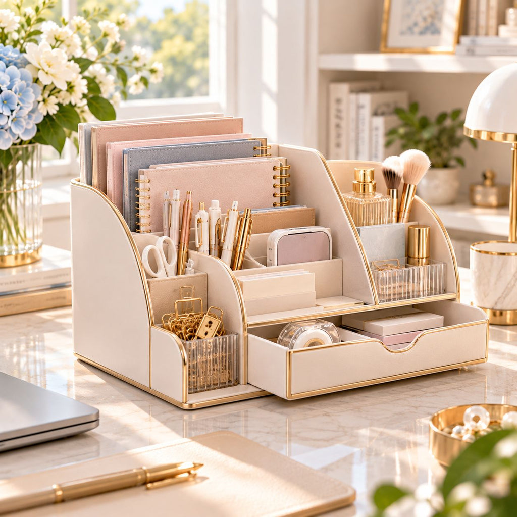 Melvionz™ ModeDesk Modular Desktop Organizer — 6-Section Office & Vanity Storage Caddy